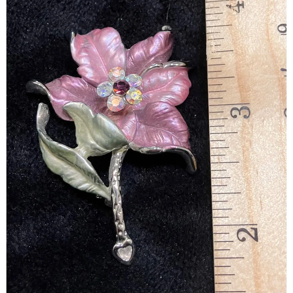 Floral Brooch Lot Women Multicolor Enamel Rhinestone Crystal 5pc